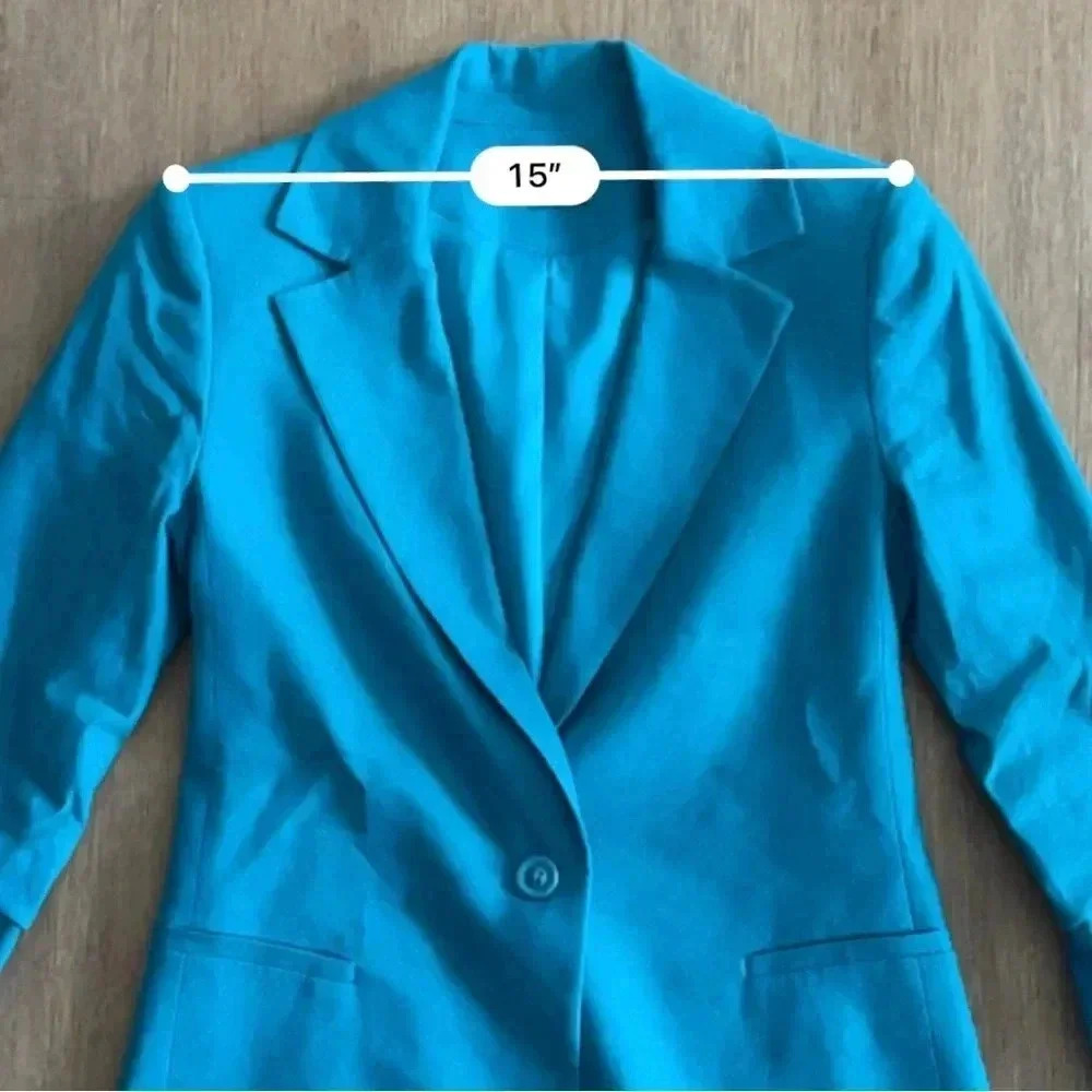 Alice + Olivia Pailey Fitted Notch Collar Blazer - Ocean Blue Linen - Size 0 - Picture 11 of 14